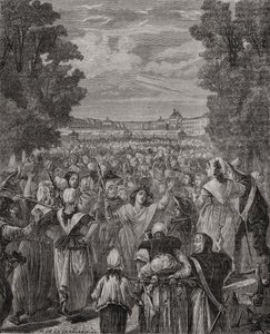 Kvinderne marcherer mod Versailles, 5.-6. oktober 1789, indgraveret af Pannemaker-Ligny, fra 