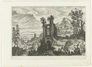 Landskab med bjørnejagt af H. van Schuppen