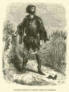 Gulliver begynder at tænke lidt om sig selv (gravering) af after Hablot Knight Browne