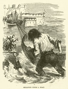 Gulliver finder en båd (gravering)