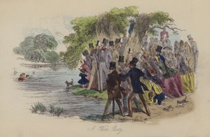 Illustration til Lewis Arundel eller The Railroad of Life af Frank E Smedley (farvet gravering) af after Hablot Knight Browne