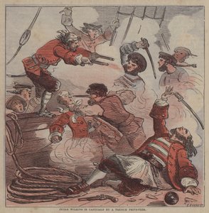 Peter Wilkins er fanget af en fransk kaper (farve litho) af after Hablot Knight Browne