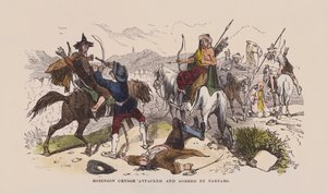 Robinson Crusoe angrebet og bestjålet af tartarer (farvet indgravering) af after Hablot Knight Browne