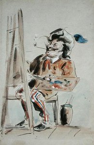 Karikatur af en kunstner (akvarel på papir) af Hablot Knight Browne