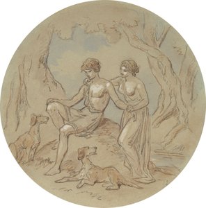 Et af atten designs til en serie af plader, der illustrerer Venus og Adonis af Hablot Knight Browne