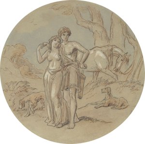 Et af atten designs til en serie af plader, der illustrerer Venus og Adonis af Hablot Knight Browne