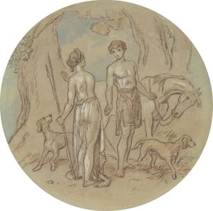 Et af atten designs til en serie af plader, der illustrerer Venus og Adonis af Hablot Knight Browne