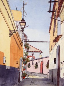 Sidegade, Positano, Italien, ca. 2024 (akvarel og blæk)