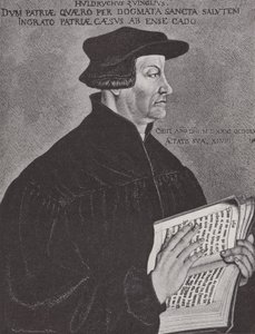 Huldrych Zwingli, leder af reformationen i Schweiz (kobberstik) af Hans (after) Asper
