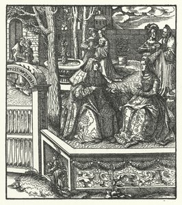 Ærkehertug Maximilian af Østrig og hans kone, Maria af Bourgogne, lærer hinanden deres respektive sprog (gravering)