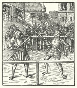 Ærkehertug Maximilian af Østrig kæmper til fods ved hjælp af en hellebard (gravering) af Hans (after) Burgkmair