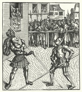 Ærkehertug Maximilian af Østrig kæmper til fods ved hjælp af en lanse (gravering) af Hans (after) Burgkmair