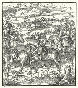 Ærkehertug Maximilian af Østrig jager hejrer (gravering) af Hans (after) Burgkmair