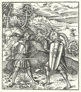 Ærkehertug Maximilian af Østrig i panserkamp med et sværd (gravering) af Hans (after) Burgkmair