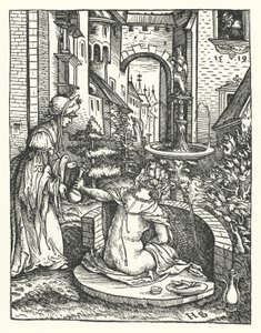 Bathsheba i hendes bad (gravering) af Hans (after) Burgkmair