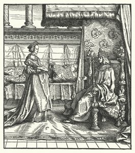 Karl den Dristige, hertug af Bourgogne, med sin datter Maria, som senere giftede sig med den kommende hellige romerske kejser Maximilian I i 1477 (stik) af Hans (after) Burgkmair