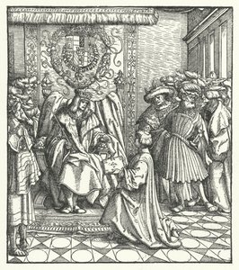 Dedikation af en bog til den hellige romerske kejser Maximilian I (stik) af Hans (after) Burgkmair