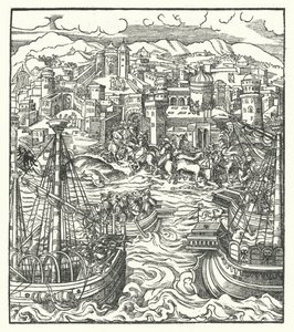 Frederik III, hellig romersk kejser, ankommer til Rom med sin brud, Eleanor af Portugal af Hans (after) Burgkmair