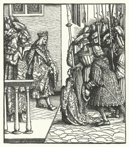 Margaret af Østrig, datter af ærkehertug Maximilian af Østrig, overgivet til kong Ludvig XI af Frankrigs værgemål af Hans (after) Burgkmair