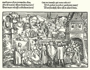 Jordskælvet (gravering) af Hans (after) Burgkmair