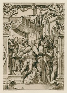 Jesus Kristus, Pilatus vasker sine hænder (gravering) af Hans (after) Holbein the Younger