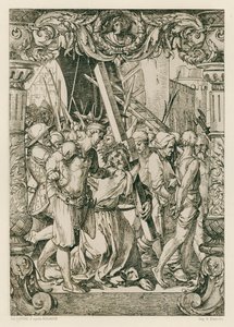 Jesus Kristus, klatre til Golgata (gravering) af Hans (after) Holbein the Younger