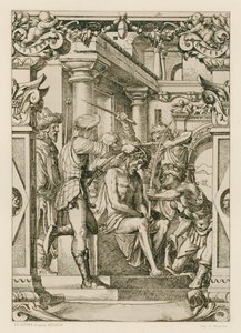 Jesus Kristus, kronet med torne (gravering) af Hans (after) Holbein the Younger