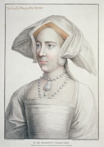 Portræt af Lady Mary efter dronning (1516-58) indgraveret af Francesco Bartolozzi (1727-1815) 1796 (gravering) af Hans (after) Holbein the Younger