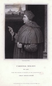 Thomas Wolsey, engelsk politiker, ærkebiskop og kardinal i den katolske kirke (gravering) af Hans (after) Holbein the Younger