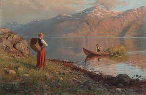 Date ved fjorden (olie på lærred)