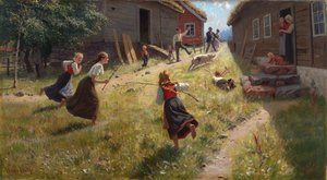 Grisen er løs (olie på lærred)