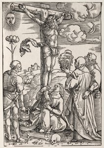 Kristus på korset med Maria, Sankt Johannes, Maria Magdalena og Sankt Stefan af Hans Baldung
