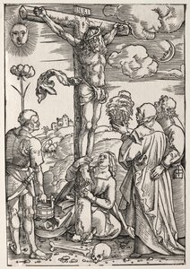 Kristus på korset med Maria, Sankt Johannes, Maria Magdalena og Sankt Stefan, 1505. af Hans Baldung