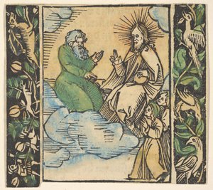 Illustration fra Decided Gart of the Rosenkrans Mariae. af Hans Baldung
