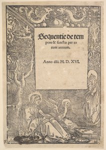 Sankt Johannes evangelisten på Patmos, titelblad fra Hymni de tempore et de sanctis, 1516 af Hans Baldung