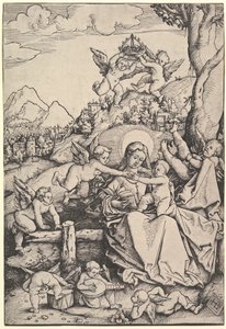 Jomfruen og barnet med otte engle i et landskab, 1511. af Hans Baldung