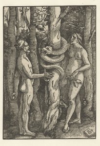 Adam og Eva med slangen Fristelse af Hans Baldung Grien