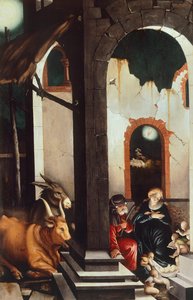 Nativity, af Hans Baldung (1484-1485 - 1545), panel af Hans Baldung Grien