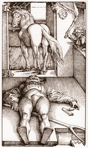 Den forheksede palefrenier - (sovende brudgom og troldkvinde) træstik af Hans Baldung Grien (1485-1544) omkring 1544 - af Hans Baldung Grien