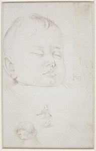 Hovedet af en lille dreng i trekvart profil, drengens halvåbne mund og af Hans Baldung Grien