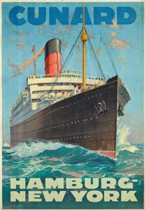 Plakatreklamerejser mellem Hamborg og New York med rederiet Cunard (farvelitografi)