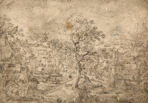 Landskab med Abraham og engle af Hans Bol