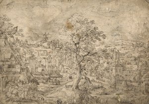 Landskab med Abraham og engle, 1567 af Hans Bol