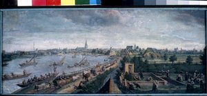 ""Landsforlystelser"" (Landlige forlystelser) Landskabets glæder, scene med gåture på floden, landbold, picnic og udendørsspil. Gouache-maleri af Hans Bol (1534-1593) 1592 Pushkin Museum, Moskva af Hans Bol