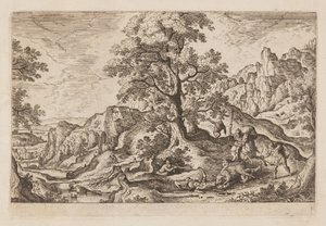Planche 11, fra Landskaber med scener fra Det Gamle og Det Nye Testamente og Ovids Metamorfoser af Hans Bol