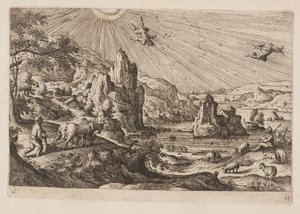 Planche 18, fra Landskaber med scener fra Det Gamle og Det Nye Testamente og Ovids Metamorfoser af Hans Bol