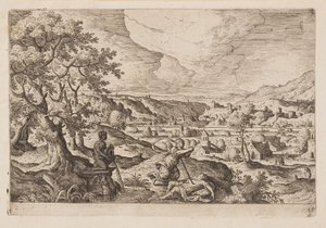 Planche 19, fra Landskaber med scener fra Det Gamle og Det Nye Testamente og Ovids Metamorfoser af Hans Bol