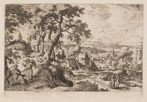 Planche 3, fra Landskaber med scener fra Det Gamle og Det Nye Testamente og Ovids Metamorfoser af Hans Bol
