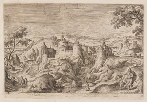 Planche 4, fra Landskaber med scener fra Det Gamle og Det Nye Testamente og Ovids Metamorfoser af Hans Bol