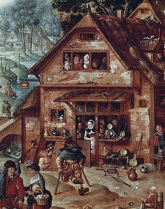 Taverna, kyläkohtauksen yksityiskohta, Hans Bolin (1534-1593) maalaus